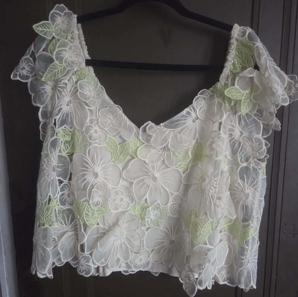 Anthropologie Sheer Applique Top - Ivory/green - XL - NWOT - Picture 9 of 9